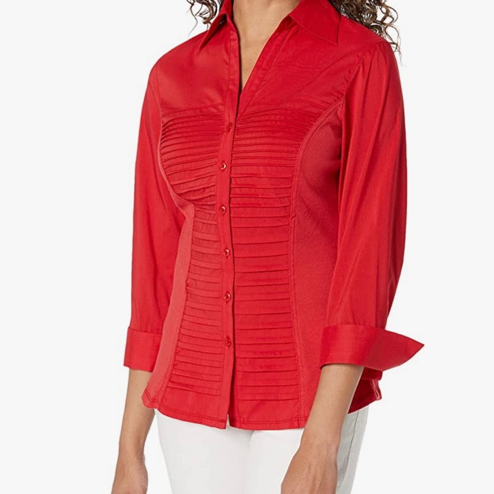 Zac & Rachel Red Roll-Up Sleeves Button Down Blouse Size Large
